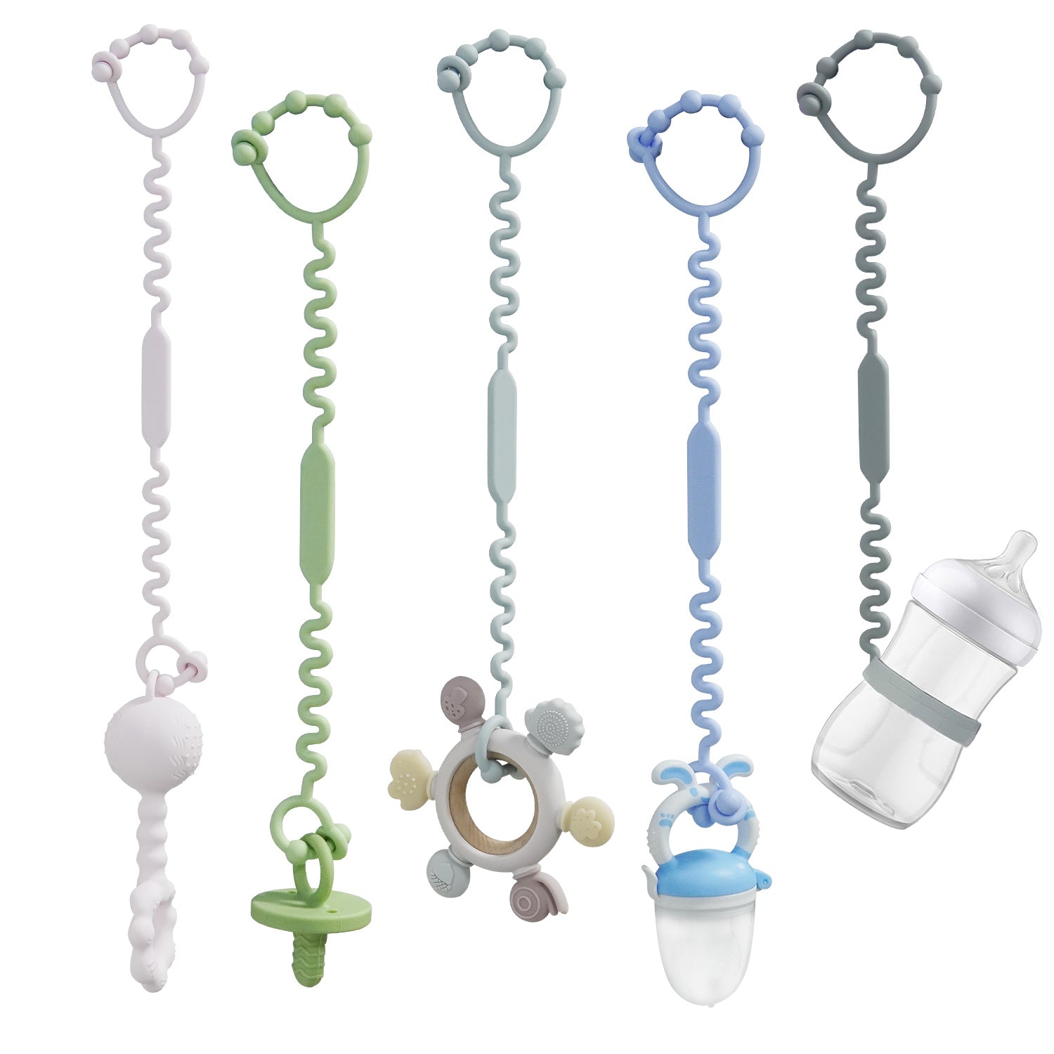 Adjustable Baby Teether Toy Harness 3 5pcs Silicone Pacifier Clips