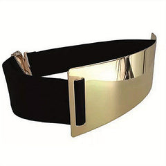 Metallic Glossy Wide Belt Waistband Punk Solid Elastic Waistband Belt