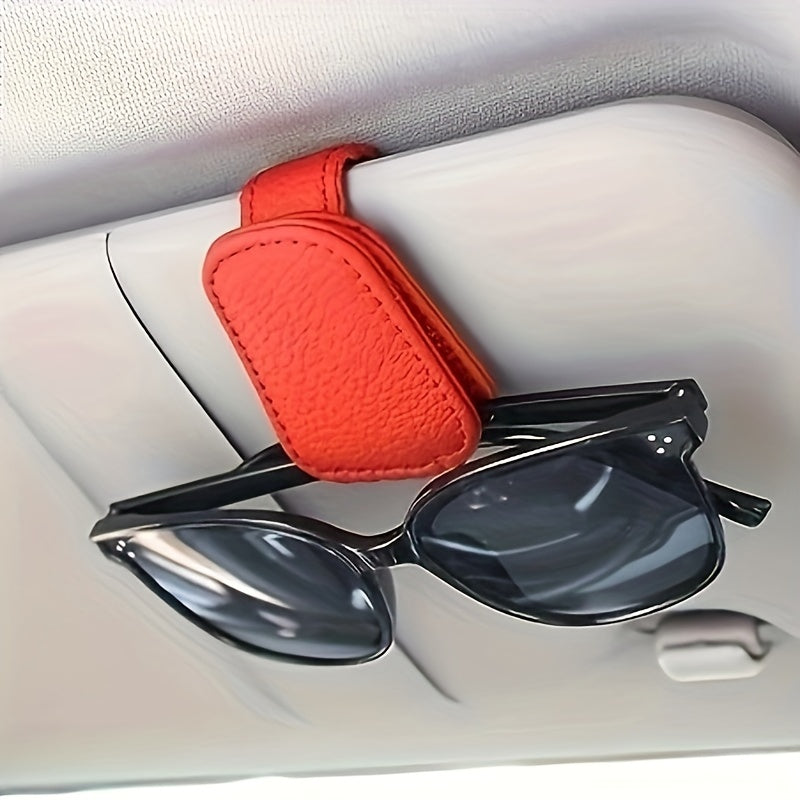 Car Sun Visor Magnetic Leather Sunglasses Holder & Card Holder Grey Red