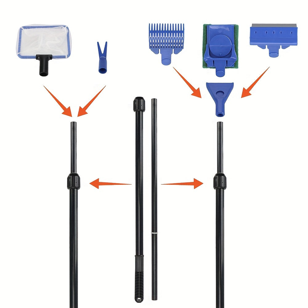Aquarium Tank Clean Set Accessories Fish Net Rake Scraper Brush