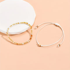2 Pcs Colorful Rice Beads Anklet Adjustable Bracelet