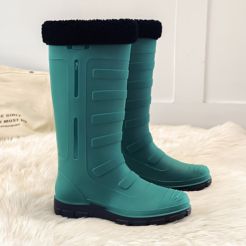 Women's Plush Knee High Rain Boots Waterproof Non slip Shoes