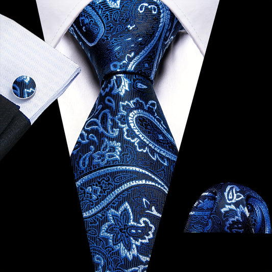 Barry Wang Paisley Jacquard Men's Tie Cufflinks Set