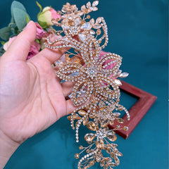 Sparkling Wedding Headpiece with Beaded Floral Arch & Sheer Panel