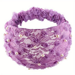 Faux Pearl Wide Brim Elastic Headband Women's Non-Slip Hair Cover