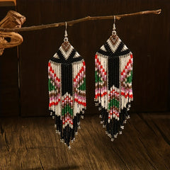 Long Beaded Tassel Earrings Bohemian Style Fringe Drop Earrings