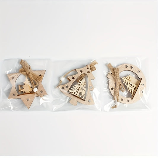 Elk Wooden Crafts Decorative Pendants Round Christmas Ornaments