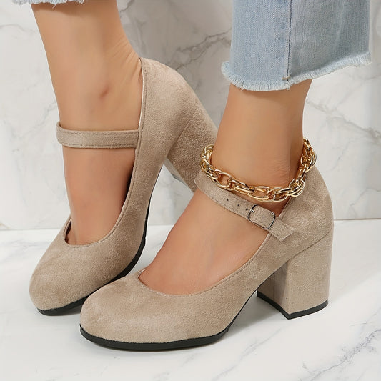 Women's Chunky Heel Buckle Strap Work Shoes Comfortable Walking Shoes