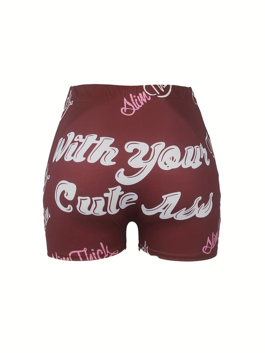 Ass Print Skinny Shorts Yoga Casual Summer Shorts