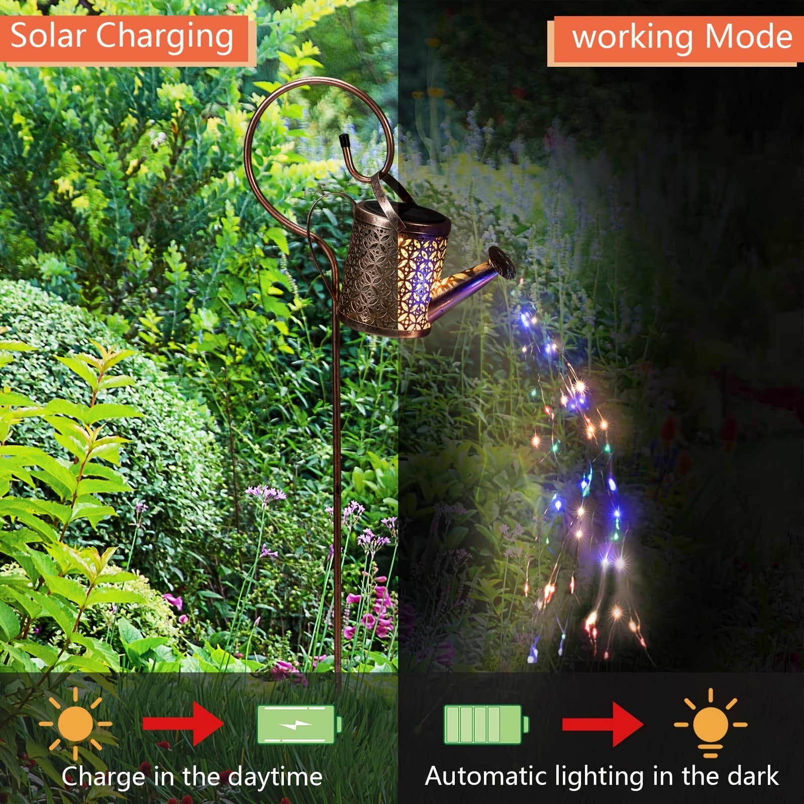 Solar Watering Can Lights String Hanging Solar Waterfall Lights Waterproof