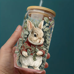 5pcs Vintage Christmas Bunny Glass Jar Wraps Stickers