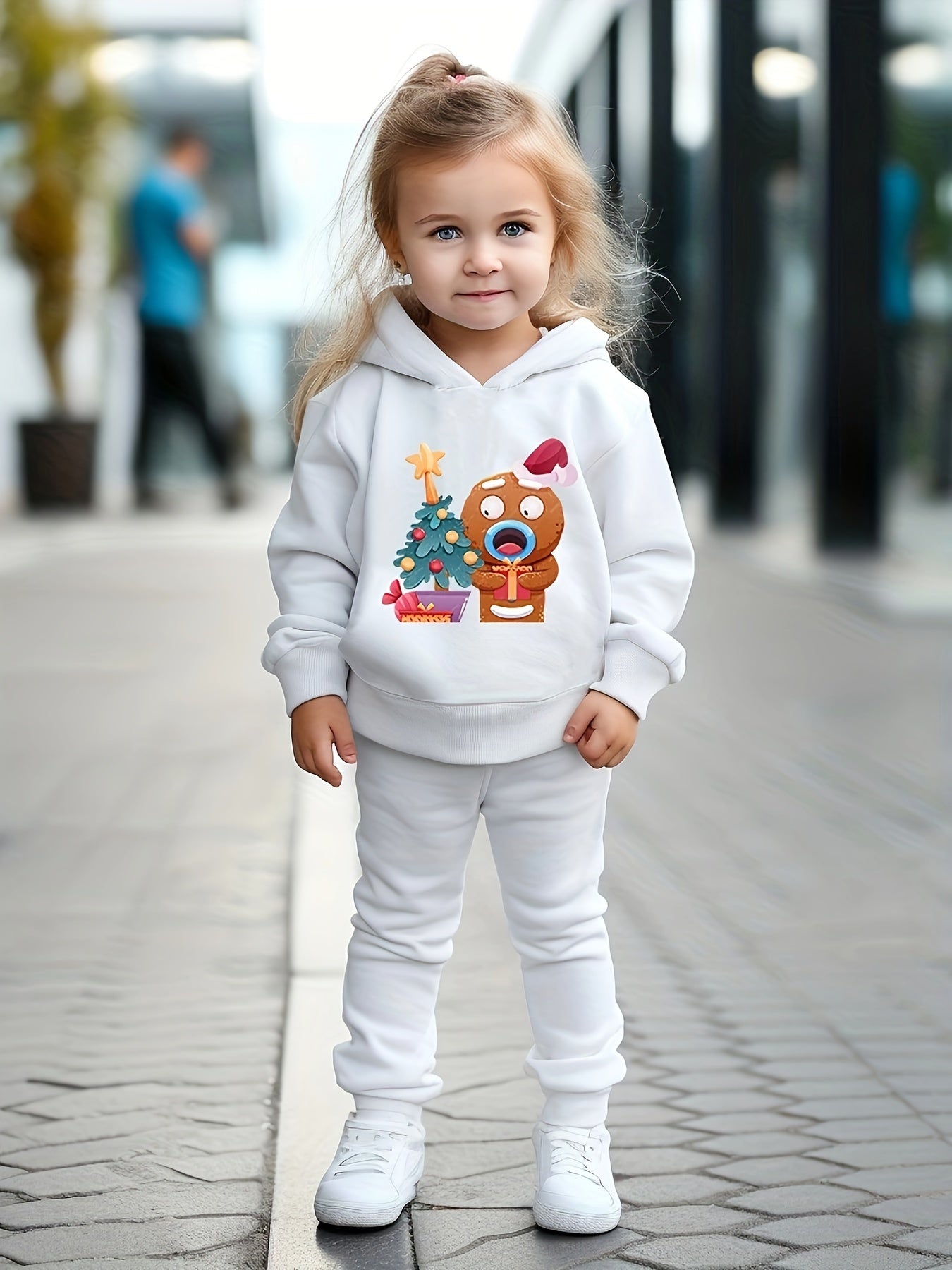 Girls Cartoon Biscuit Hoodie Sweatshirt and Sweatpants Set