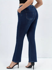 Solid Button Fly High Rise Flared Leg Jeans