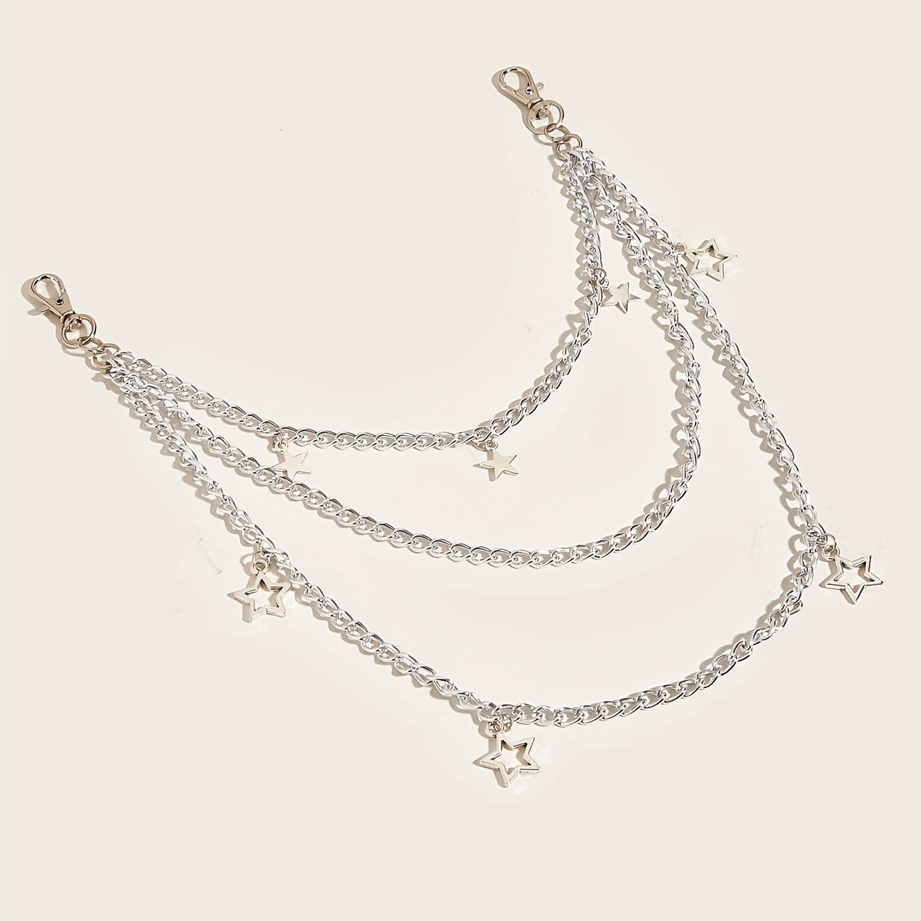 Silvery Pentagram Pendant Metal Belly Chain Y2K Jeans Chain