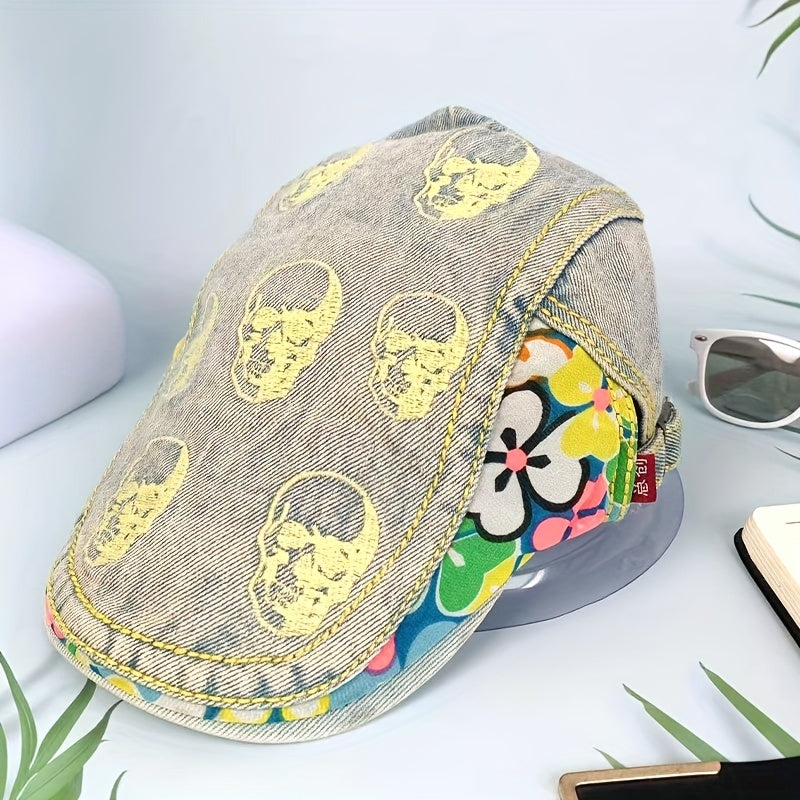 Summer Skull Head Beret Breathable Mesh Hat Peaked Hat Duck Tongue Cap