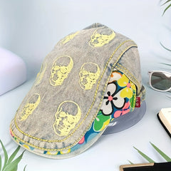 Summer Skull Head Beret Breathable Mesh Hat Peaked Hat Duck Tongue Cap