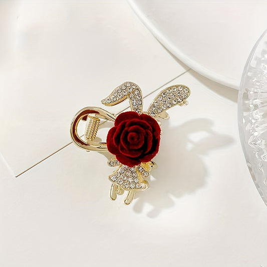 Vintage Bunny Hair Grip Red Rose Decor Hair Clip Women Girls Party Decors