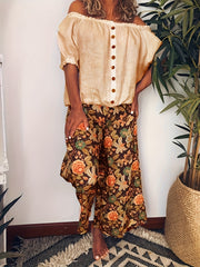 Floral Print Wide Leg Pants