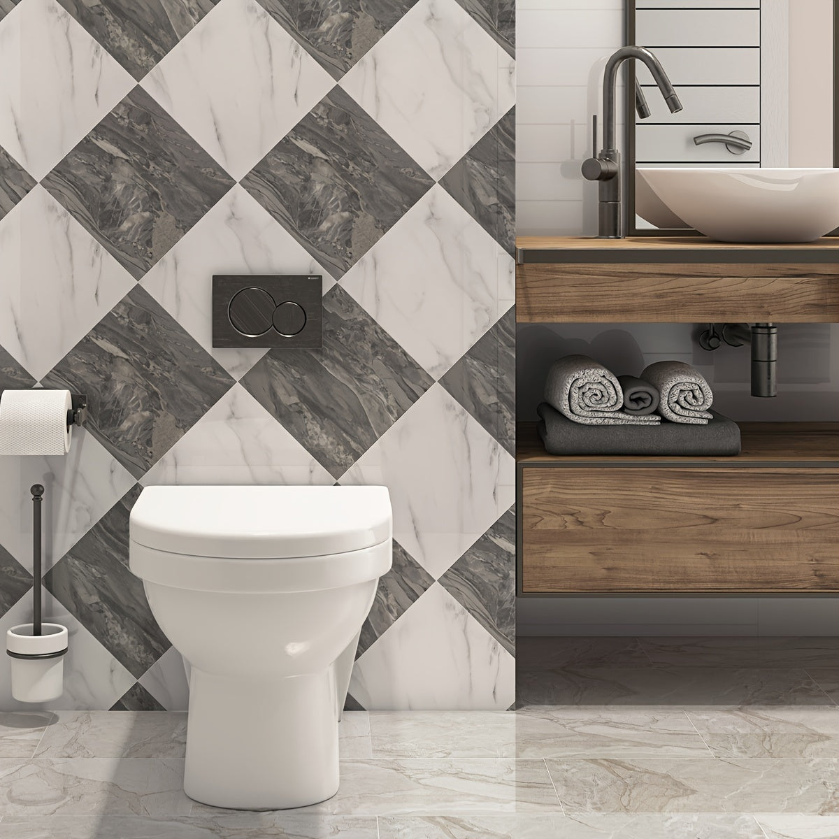 Marble Grid Pattern Tile Sticker Waterproof Floor