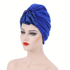 Satin Knot Pleated Turban Cap Solid Bonnet Women Chemo Hats