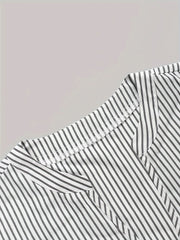  Stripe Print Lantern Sleeve Notched Neck Smock Maxi Dress