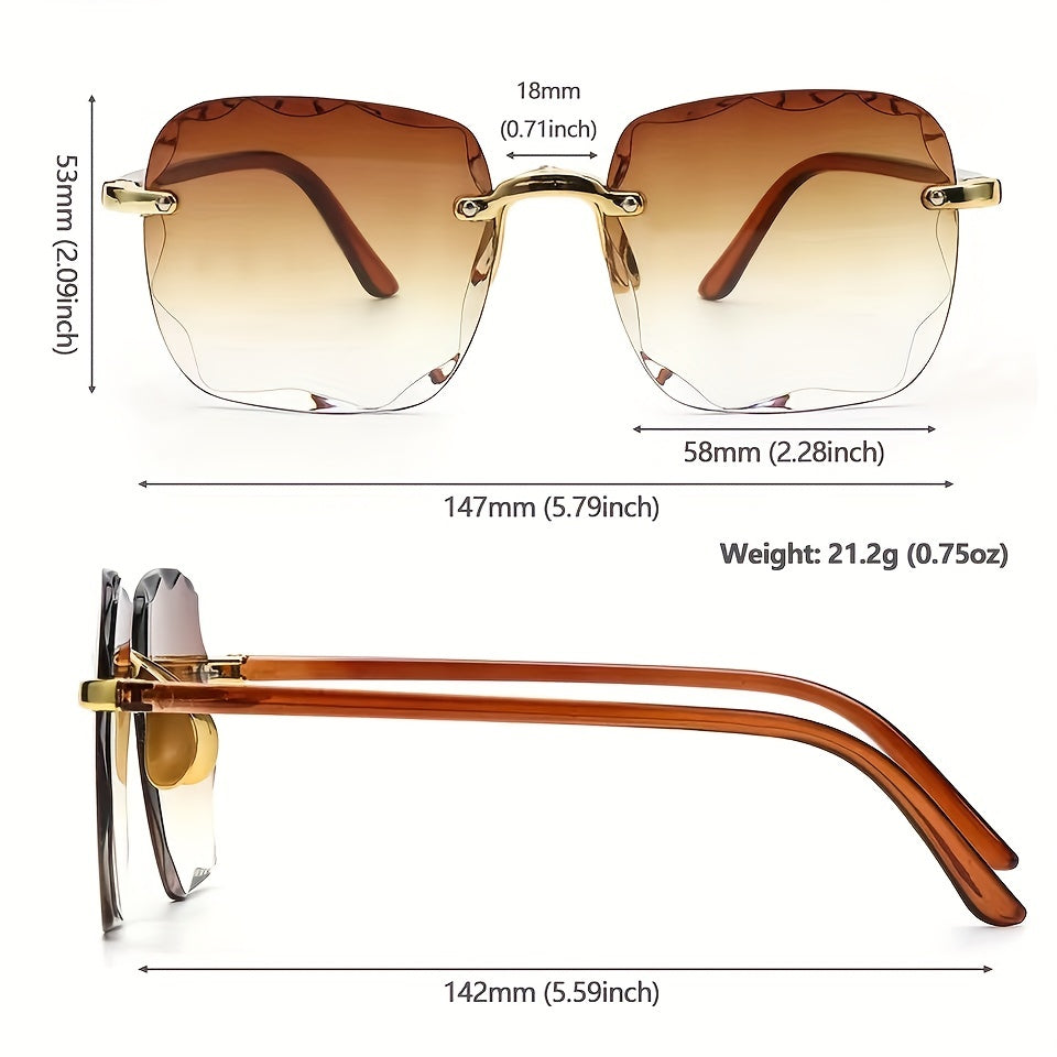 Square Rimless Sunglasses UV400 Sun Shades for Summer Beach Travel