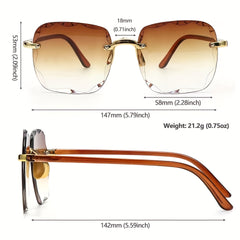 Square Rimless Sunglasses UV400 Sun Shades for Summer Beach Travel