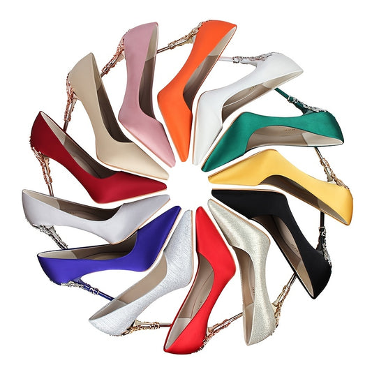 Women's Stiletto High Heels Sexy Pointed Solid PU Leather Shallow Mouth Pumps