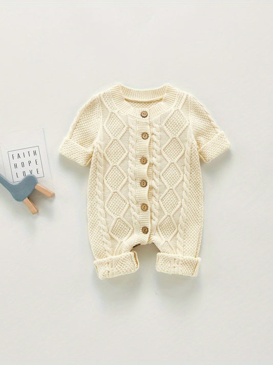 Baby Knit Bodysuit Button Down Short Sleeve Sweater Romper