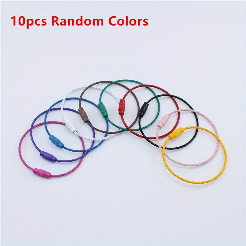 10pcs Stainless Steel Wire Keychain Circle Rope Cable Loop Outdoor Camp