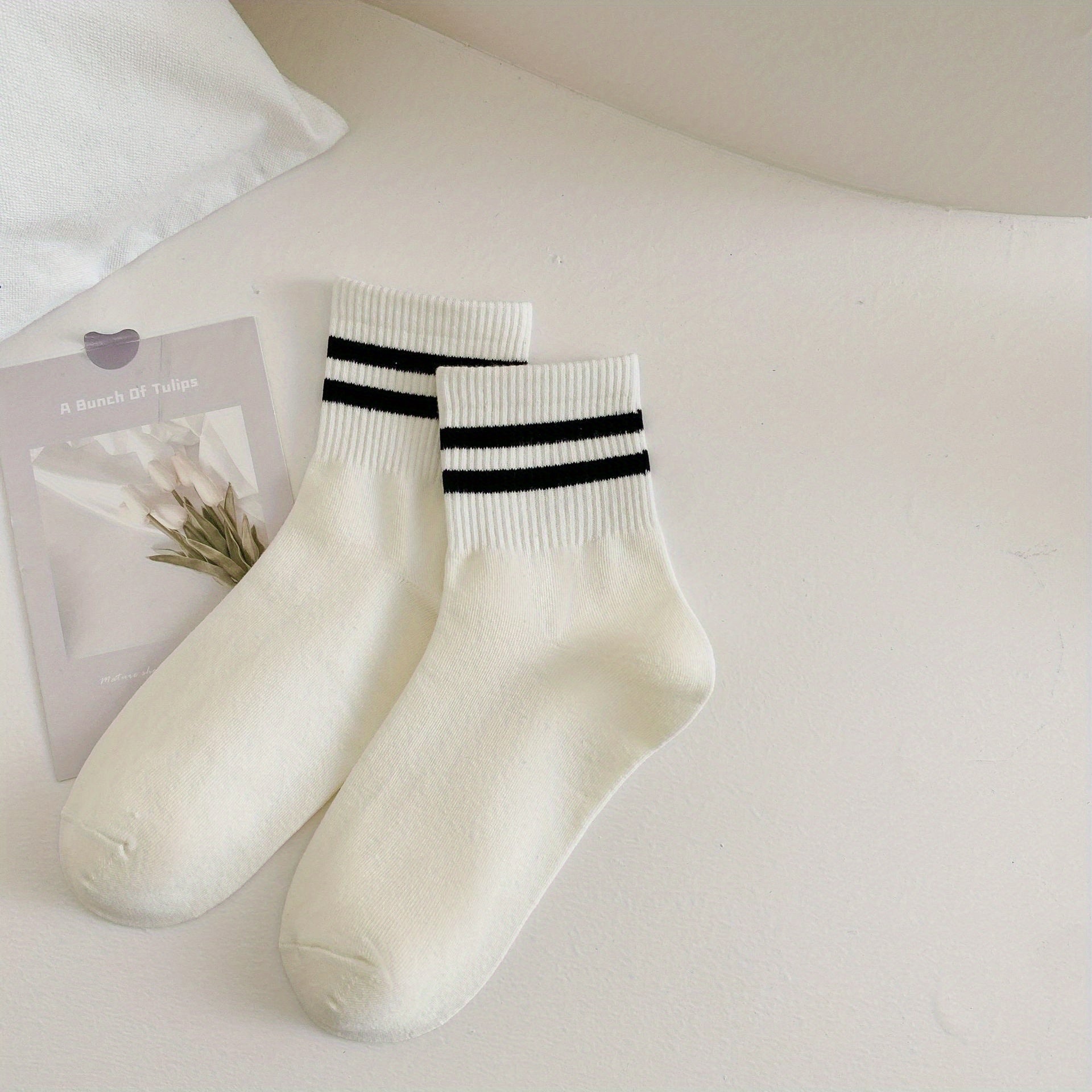 6 Pairs Striped Letter Print Socks Women's Stockings