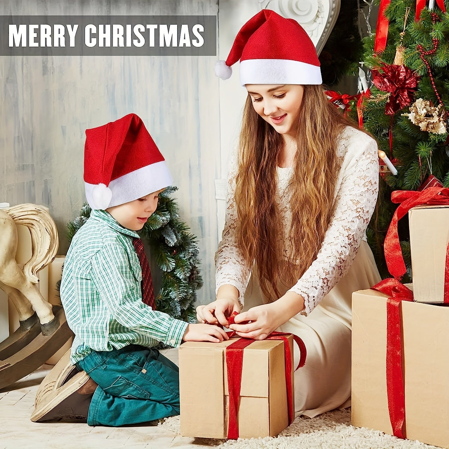 6pcs Christmas Santa Hats for Adults at Parties
