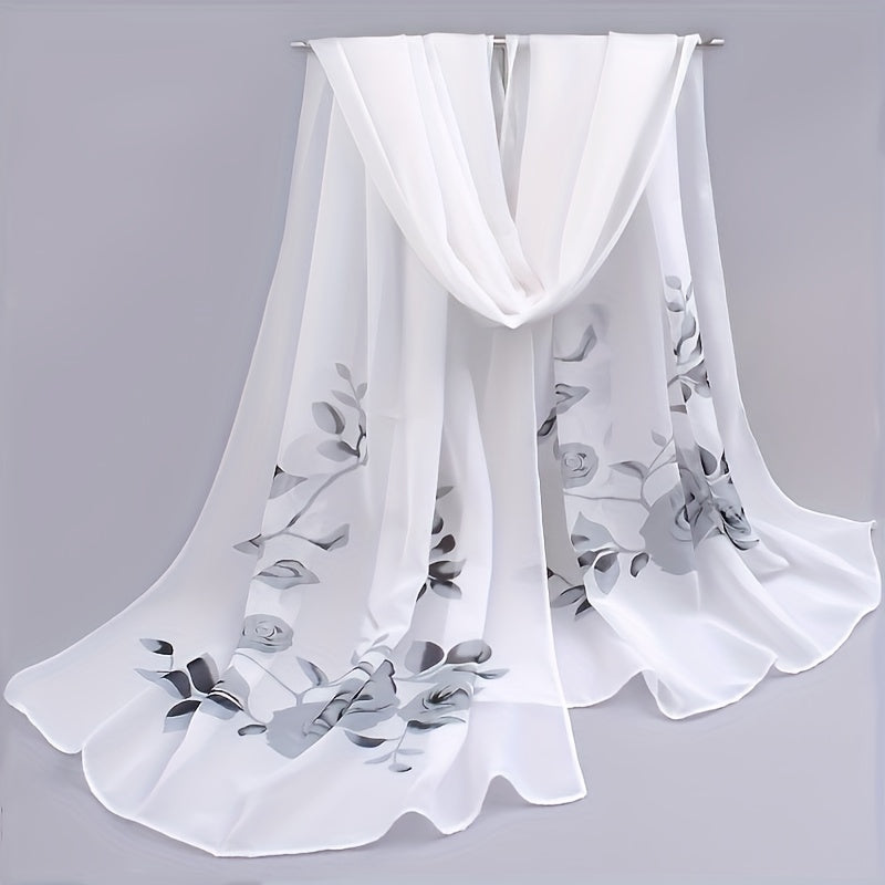 Peony Print Thin Scarf Beach Sunscreen Travel Shawl Vintage Chiffon Silk Scarf