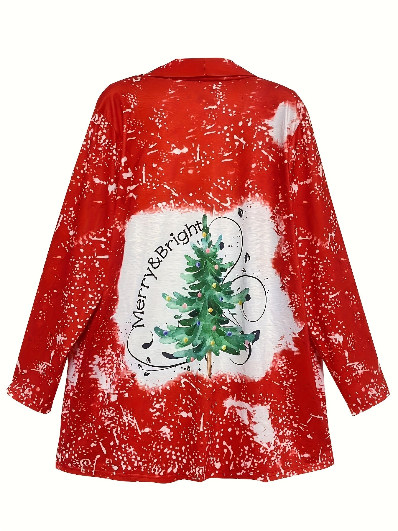  Christmas Casual Cardigan Women's Plus Tree & Letter Print