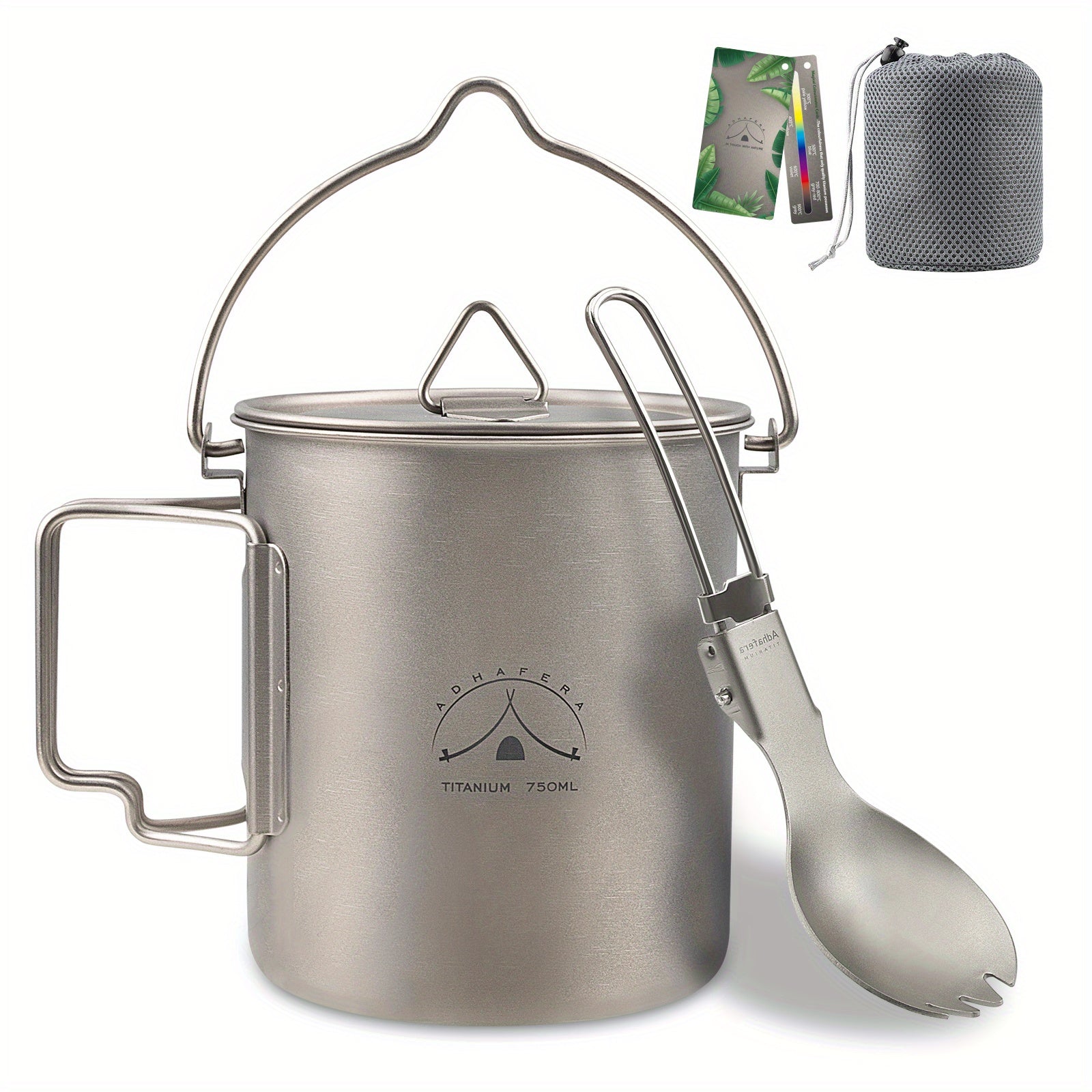 Titanium Camping Mug with Lid, Spork, Bag