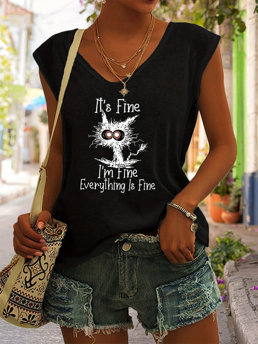 Fine Print Tank Top Sleeveless Casual Top for Summer & Spring Women's