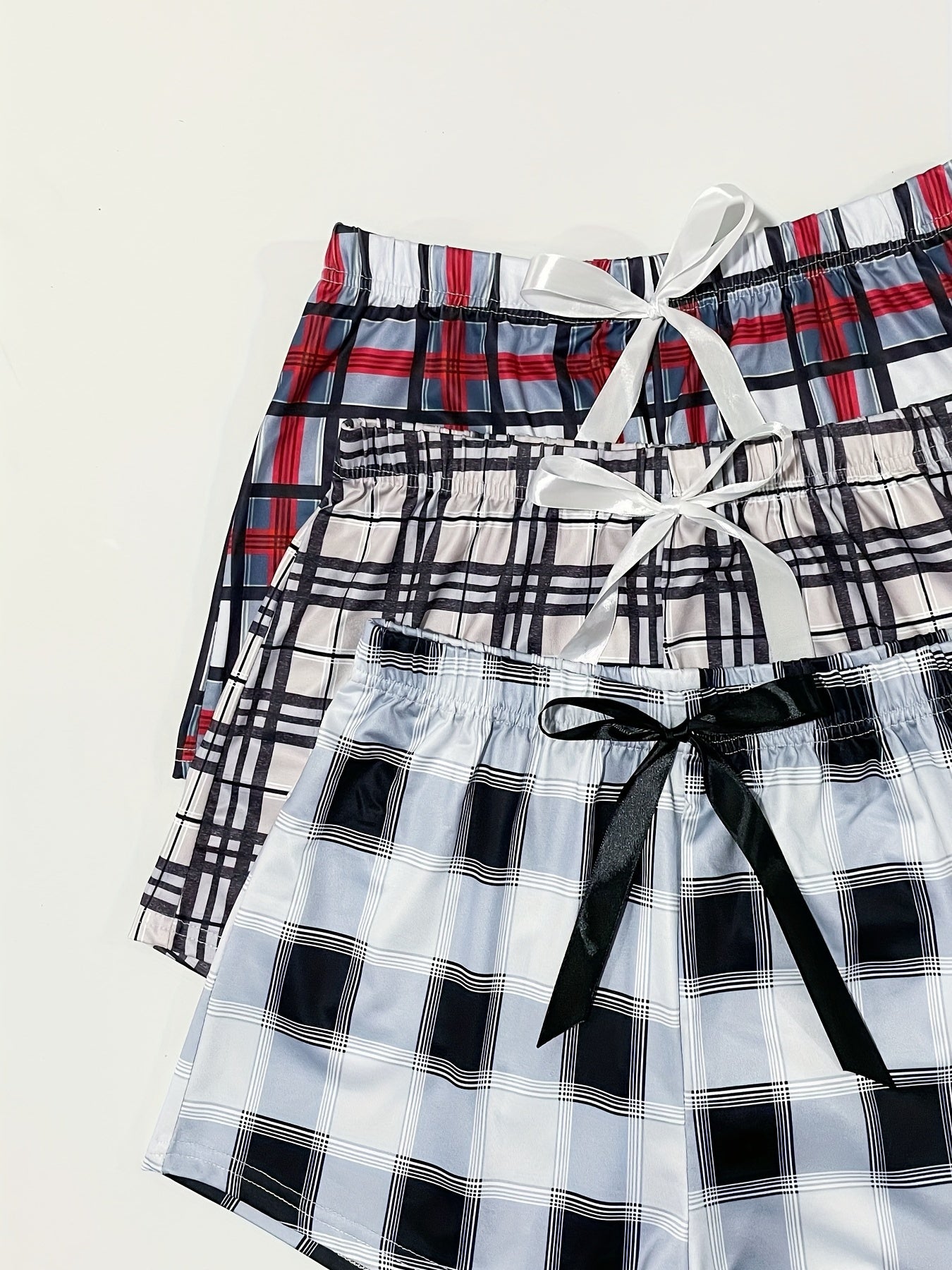 3 Pack Plus Size Casual Loungewear Shorts Women's Plus Plaid Print