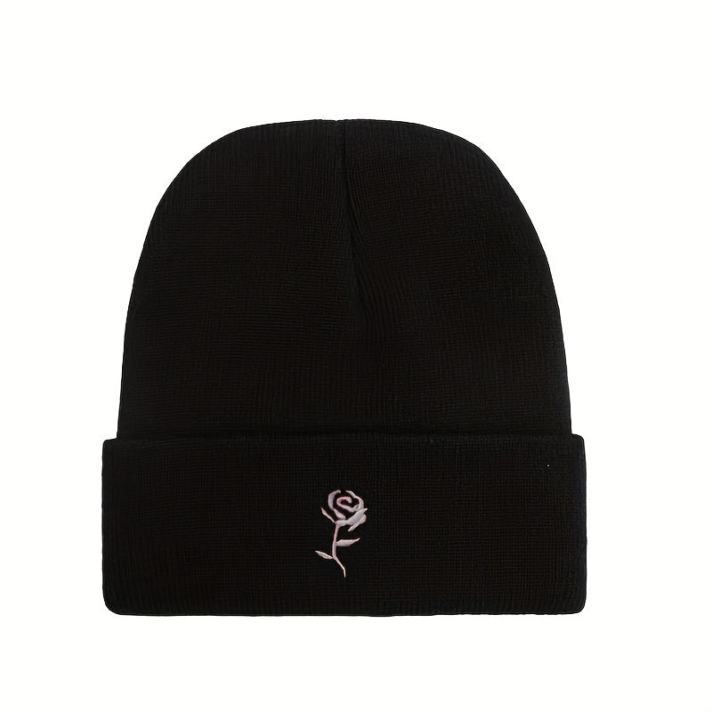 Small Flower Embroidery Knitted Hat Warm And Windproof In Autumn And Winter