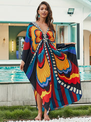 Allover Print Batwing Sleeve Maxi Jalabiya Dress