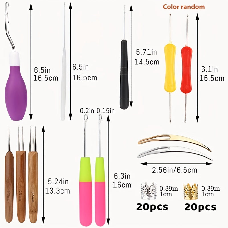 Dreadlocks Tool Set 12pcs Crochet Hooks 40pcs Hair Rings