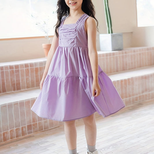 Girl's Lavender Cotton Dress Halter Sleeveless Princess Style Skirt