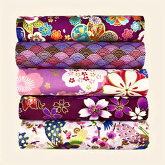 5pcs Purple Cotton Flower Printed Cheongsam Kimono Dress Fabric