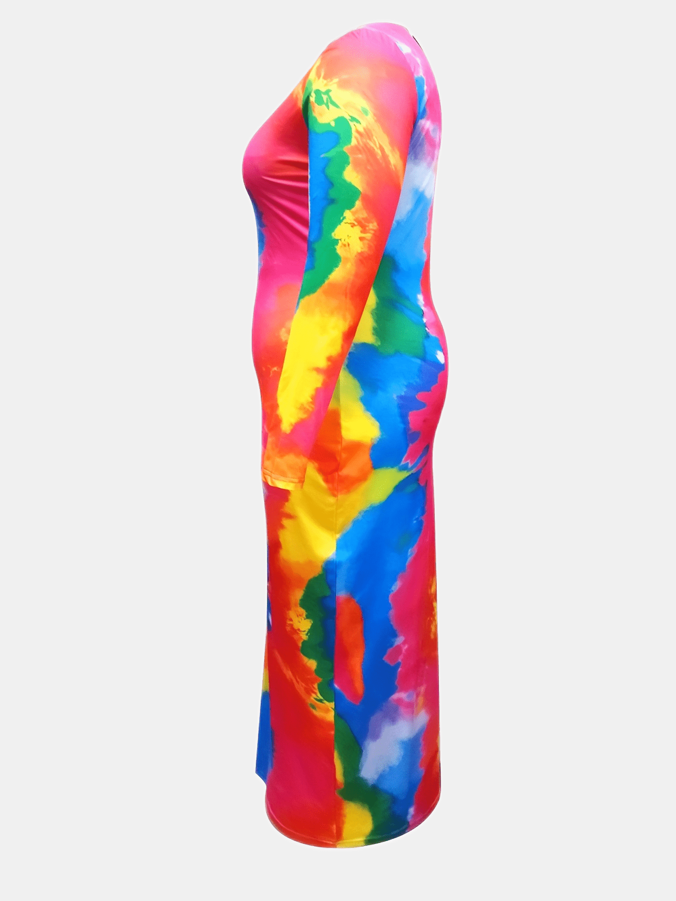  Tie Dye Long Sleeve Bodycon Maxi Dress