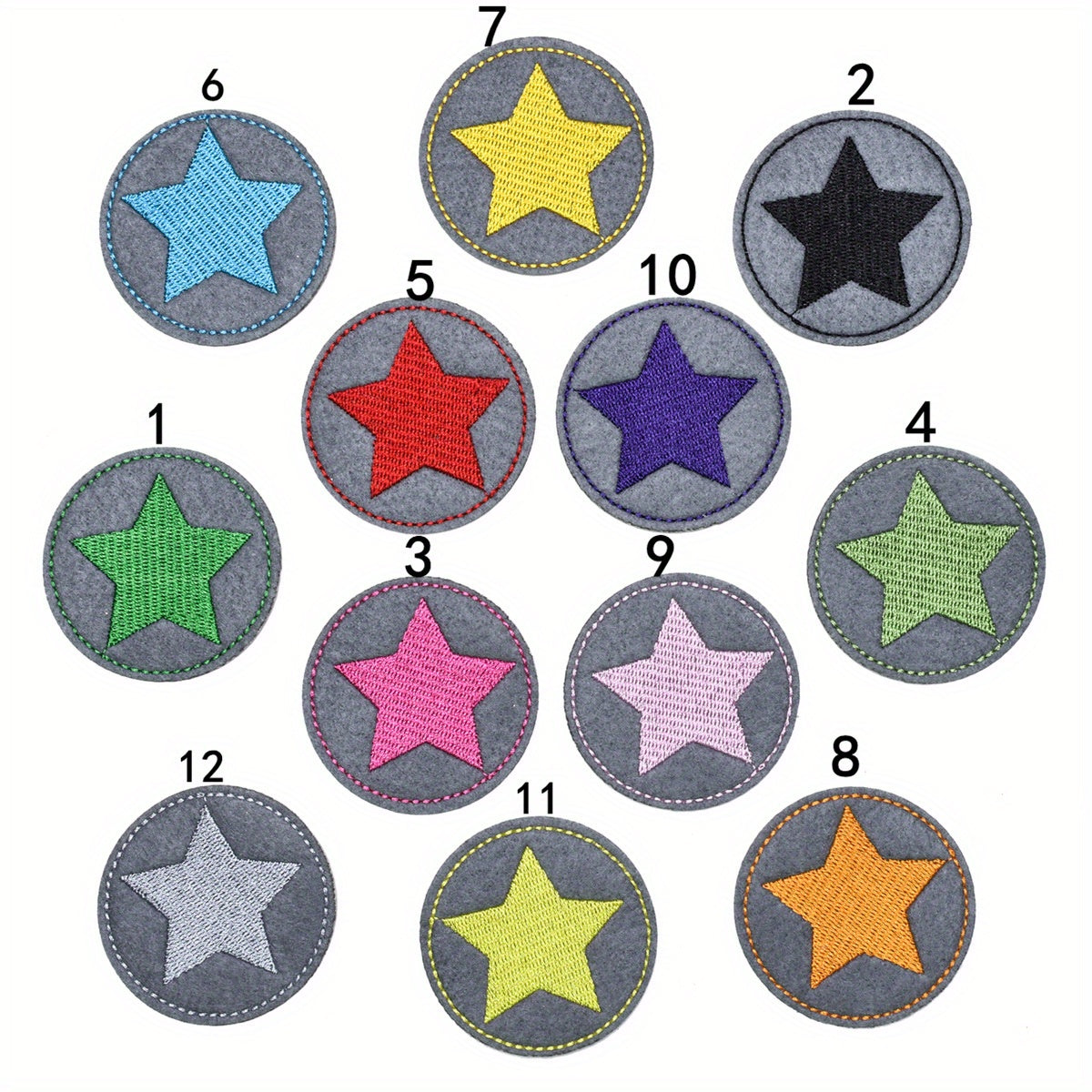 12pcs Round Pentagram Embroidery Patch DIY Clothing Accessories Iron-on Patch