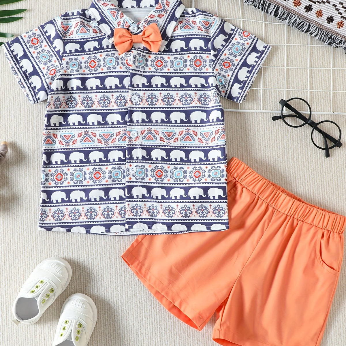 Baby Boys Elephant Graphic Shirt & Shorts Set