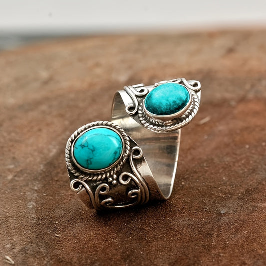 Vintage Boho Style Gemstone Ring Zinc Alloy Mosaic Adjustable Band
