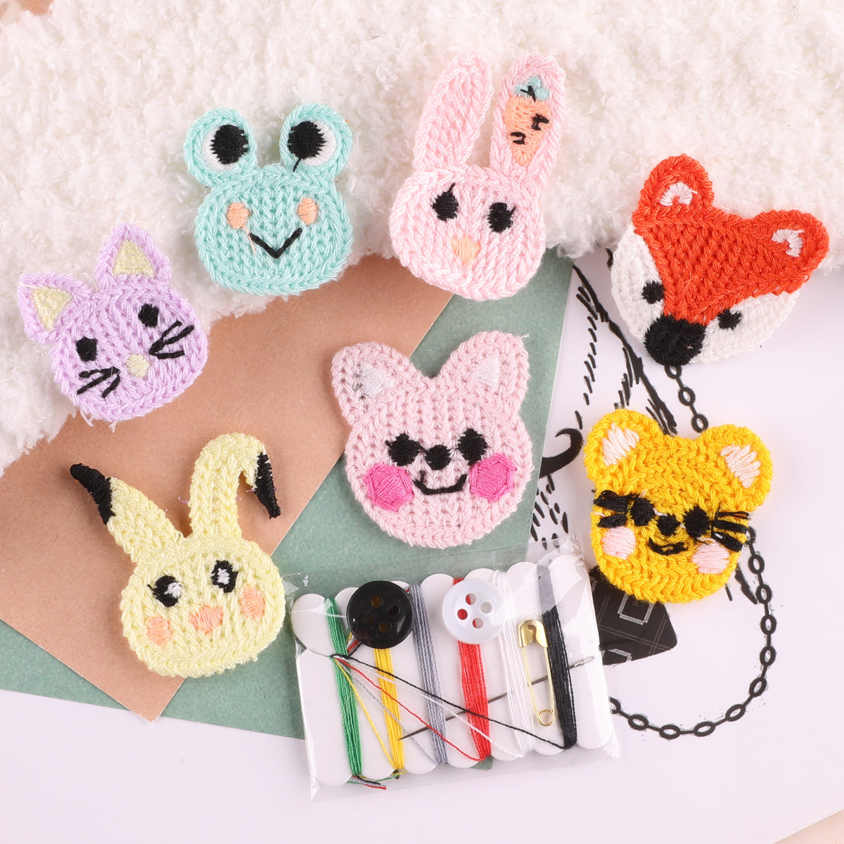 8pcs Plush Cartoon Animal Patches for Girls Clothing