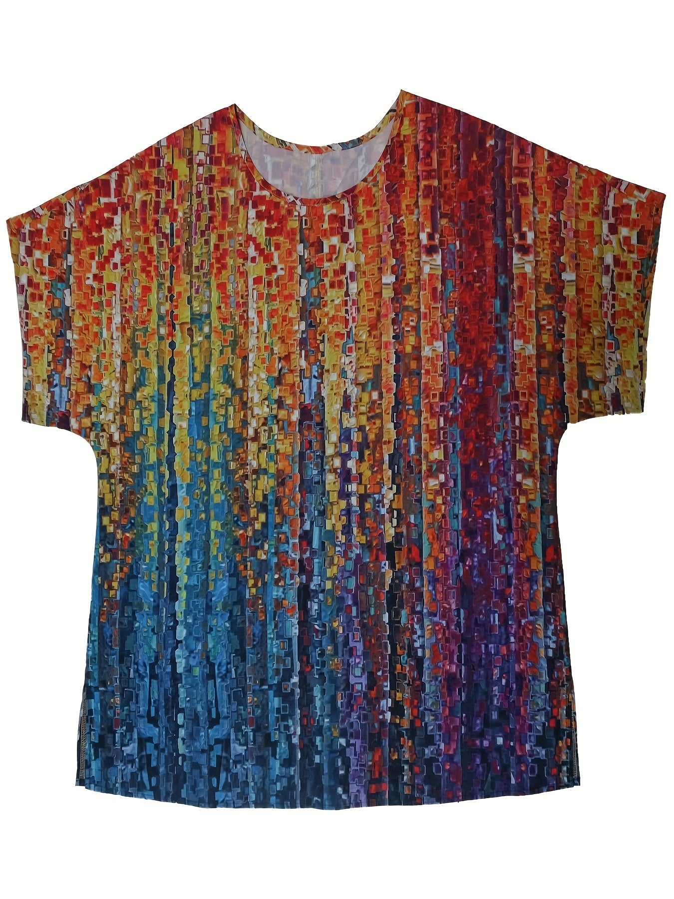  Casual Blouse Women's Plus Allover Print Short Sleeve Round Neck Loose