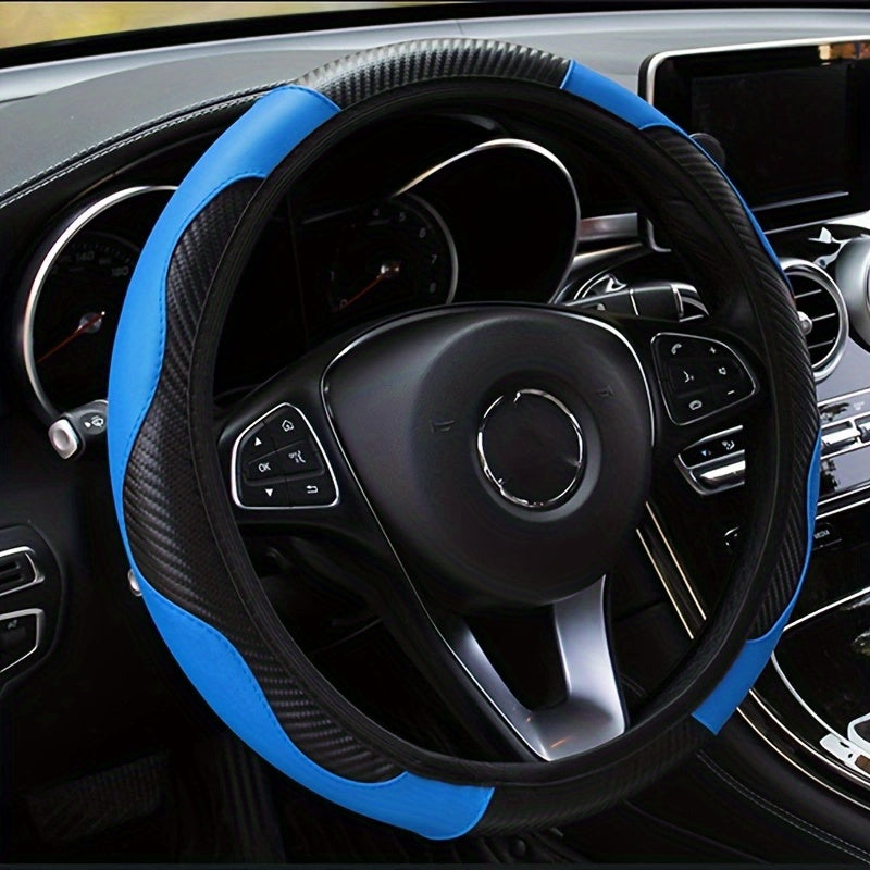 Carbon Fiber Grain PU Leather Car Steering Wheel Cover Anti Slip Protector