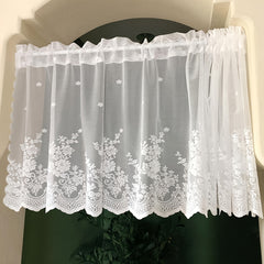 Lace Cafe Curtain Flower Design Rod Pocket Kitchen Dining Room Window Decor